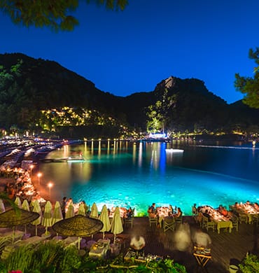 Dinner with a view, overlooking the beautiful blue bays in the candle lit night