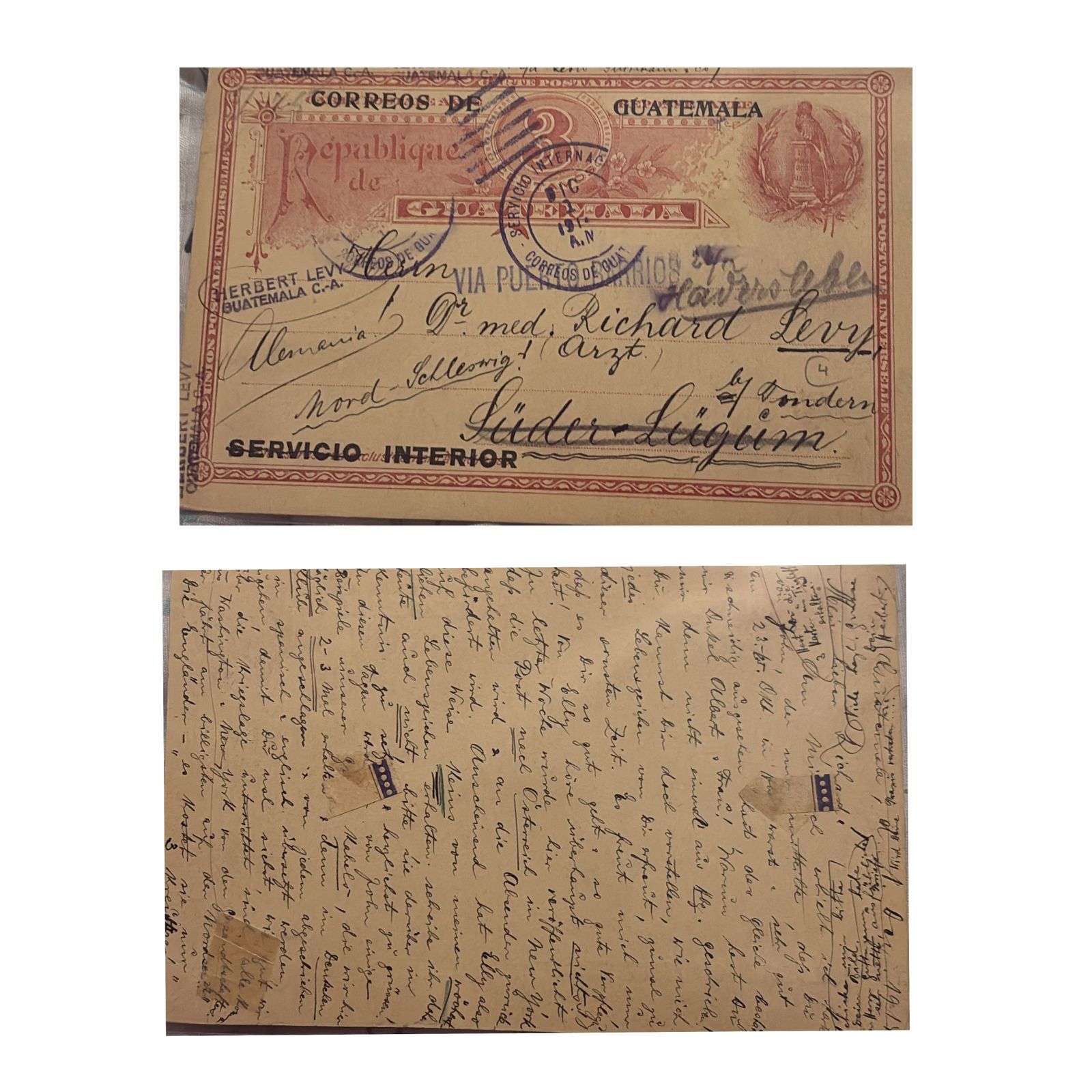 KV) 1896 GUATEMALA, POSTCARD SENT FROM GUATEMALA TO GERMANY WITH A PRINTED