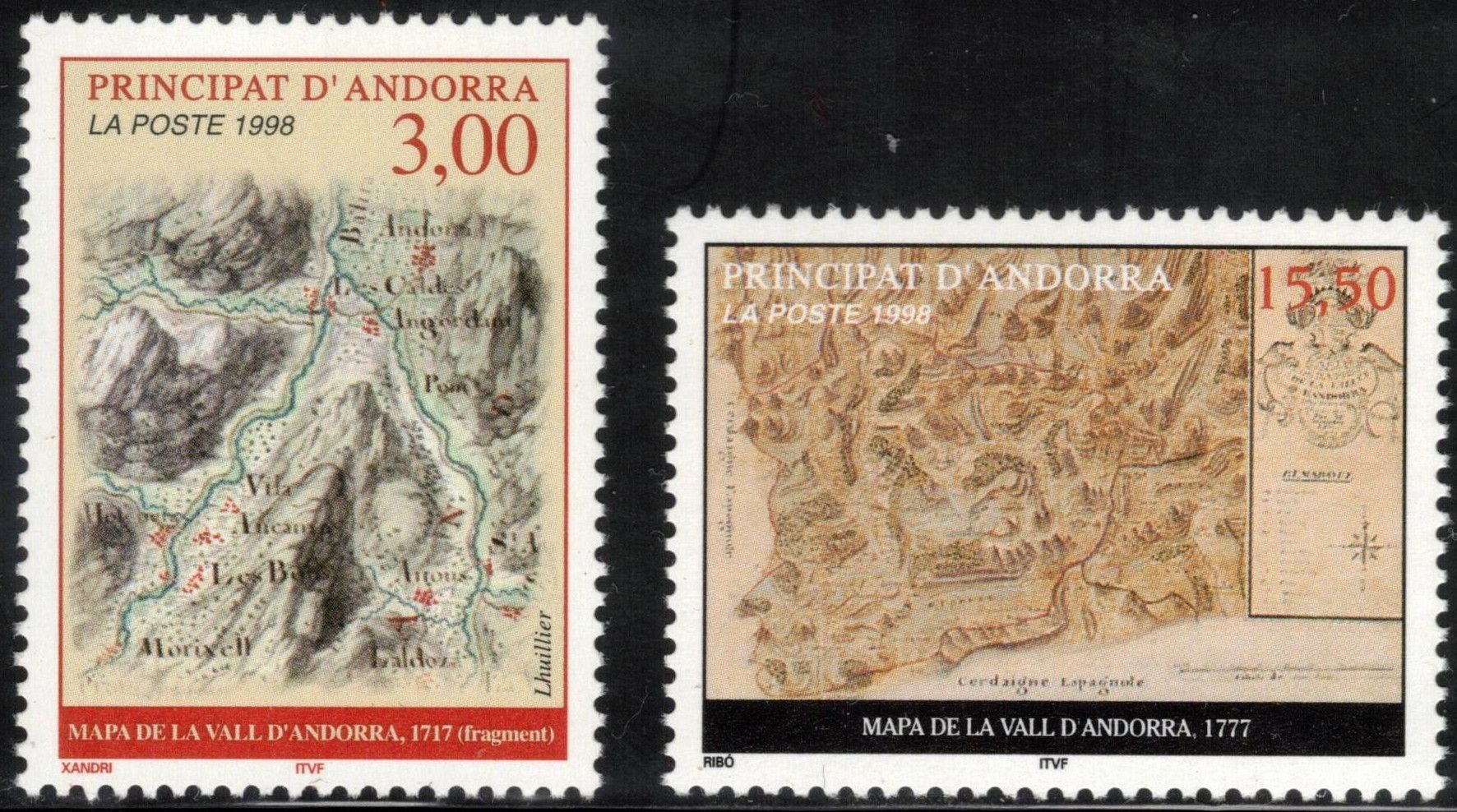FRENCH ANDORRA 1998 Early Maps; Scott 500-01; MNH