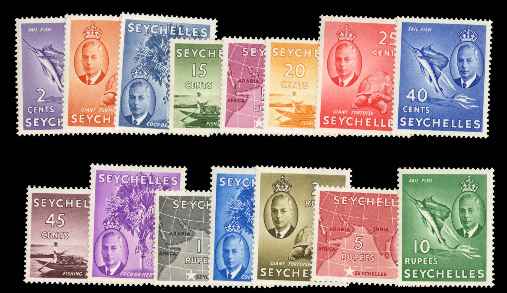 Seychelles 157-171, $87.75, 1952 George VI, hinged