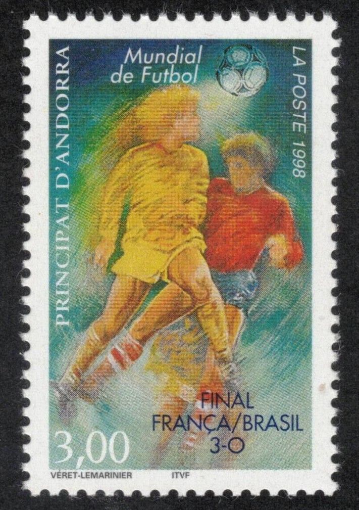 FRENCH ANDORRA 1998 World Cup Soccer Finals Overprint; Scott 499; MNH