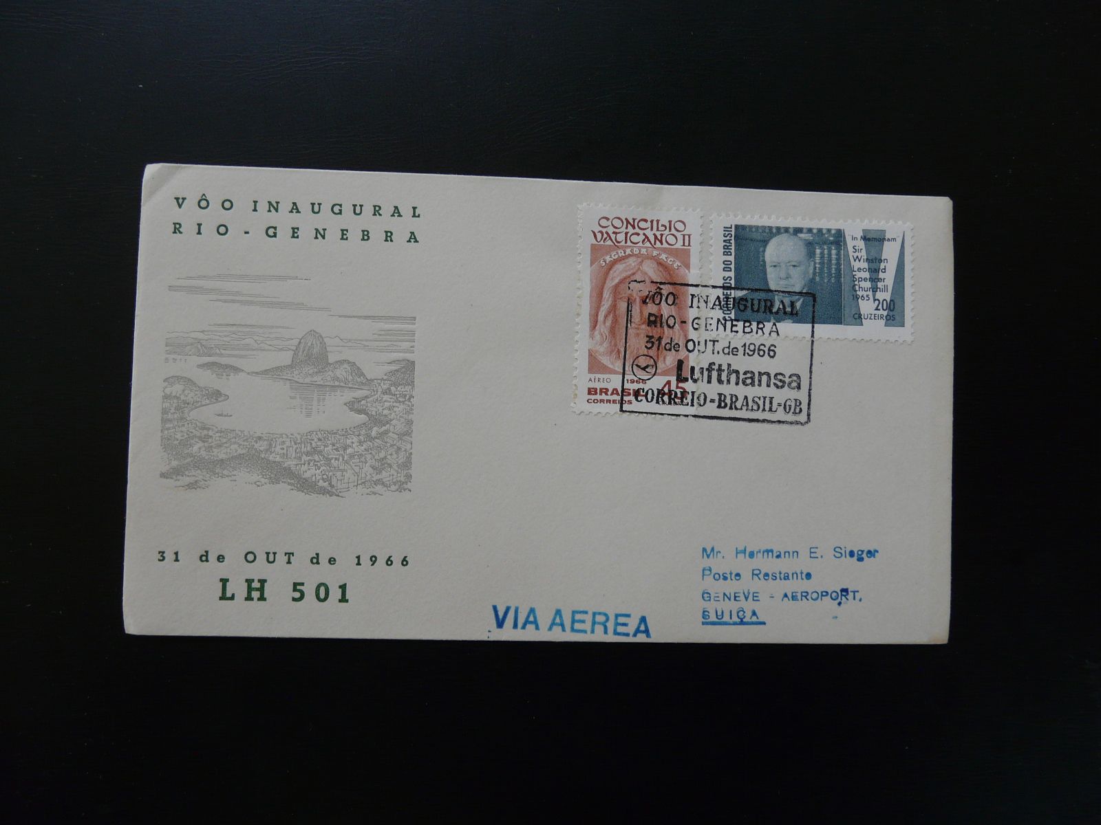 first flight cover Rio de Janeiro Geneve Lufthansa 1966