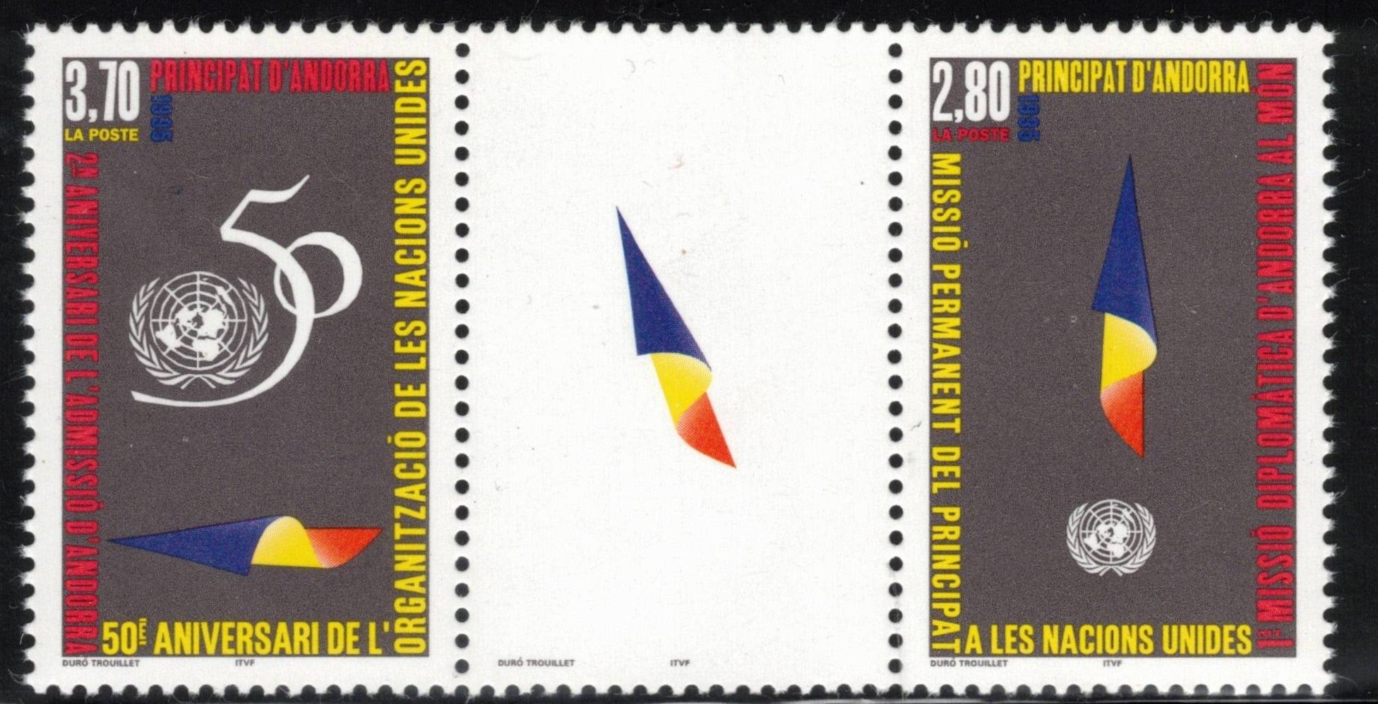 FRENCH ANDORRA 1995 UN 5t0th Anniversary; Scott 457a; MNH