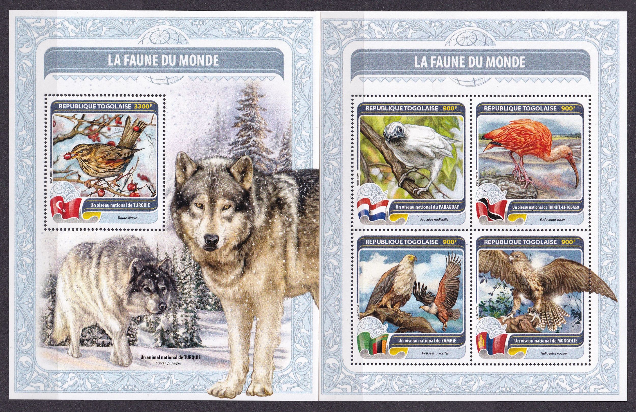 2016 Togo 7684-7687KL+7688/B1346 Fauna Birds of prey, Flags of countries 27,00 €