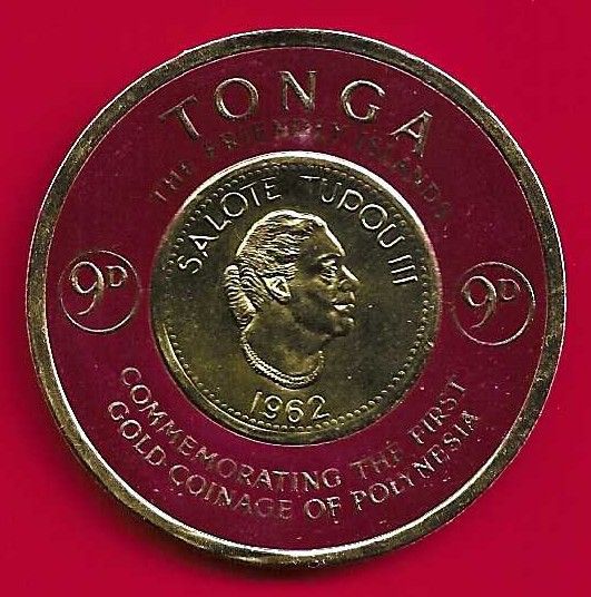 TONGA SCOTT#131 1963 9d GOLD COIN - MNH