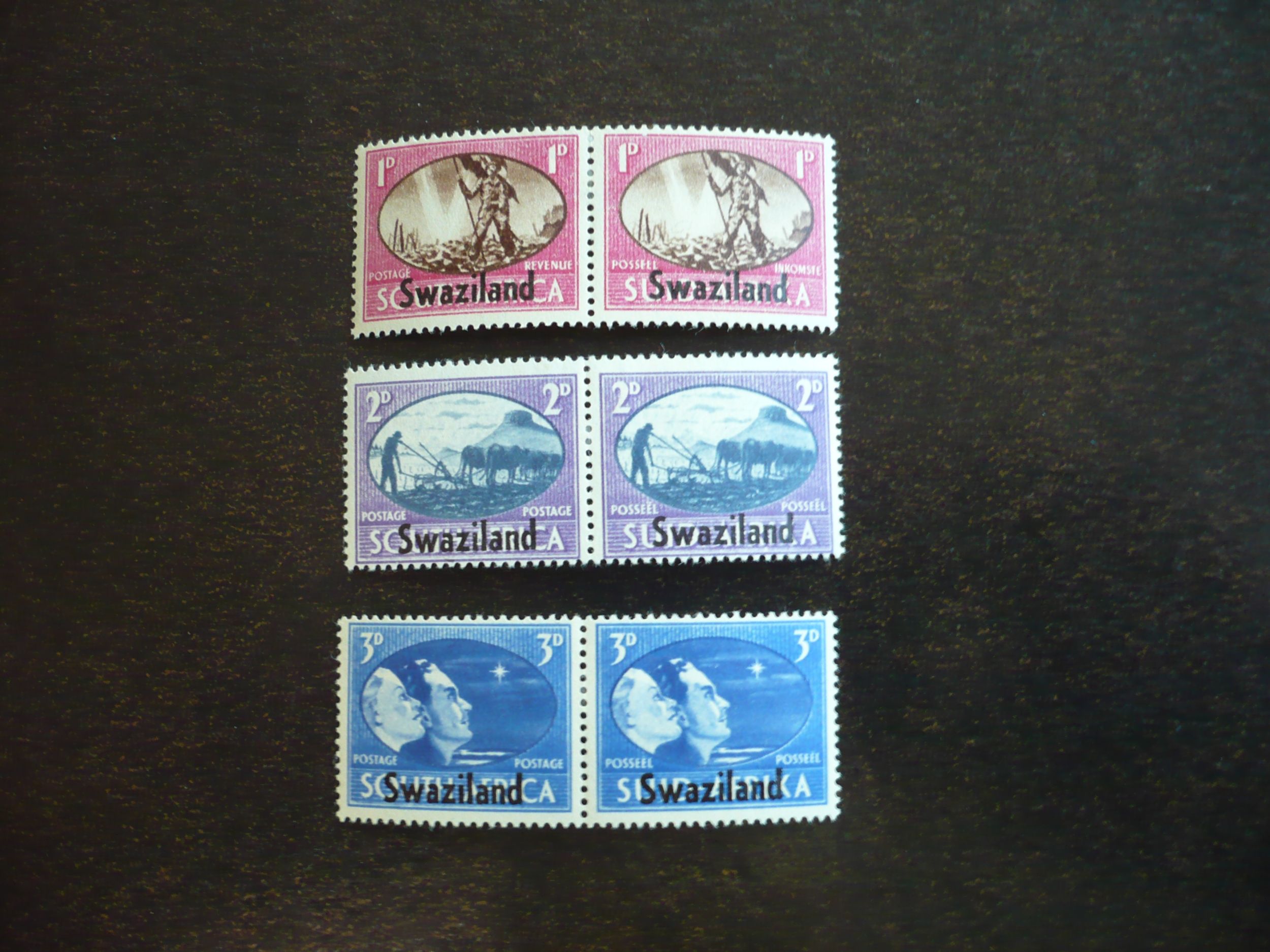 Stamps - Swaziland - Scott# 38-40 - Mint Hinged Set of 3 Pairs