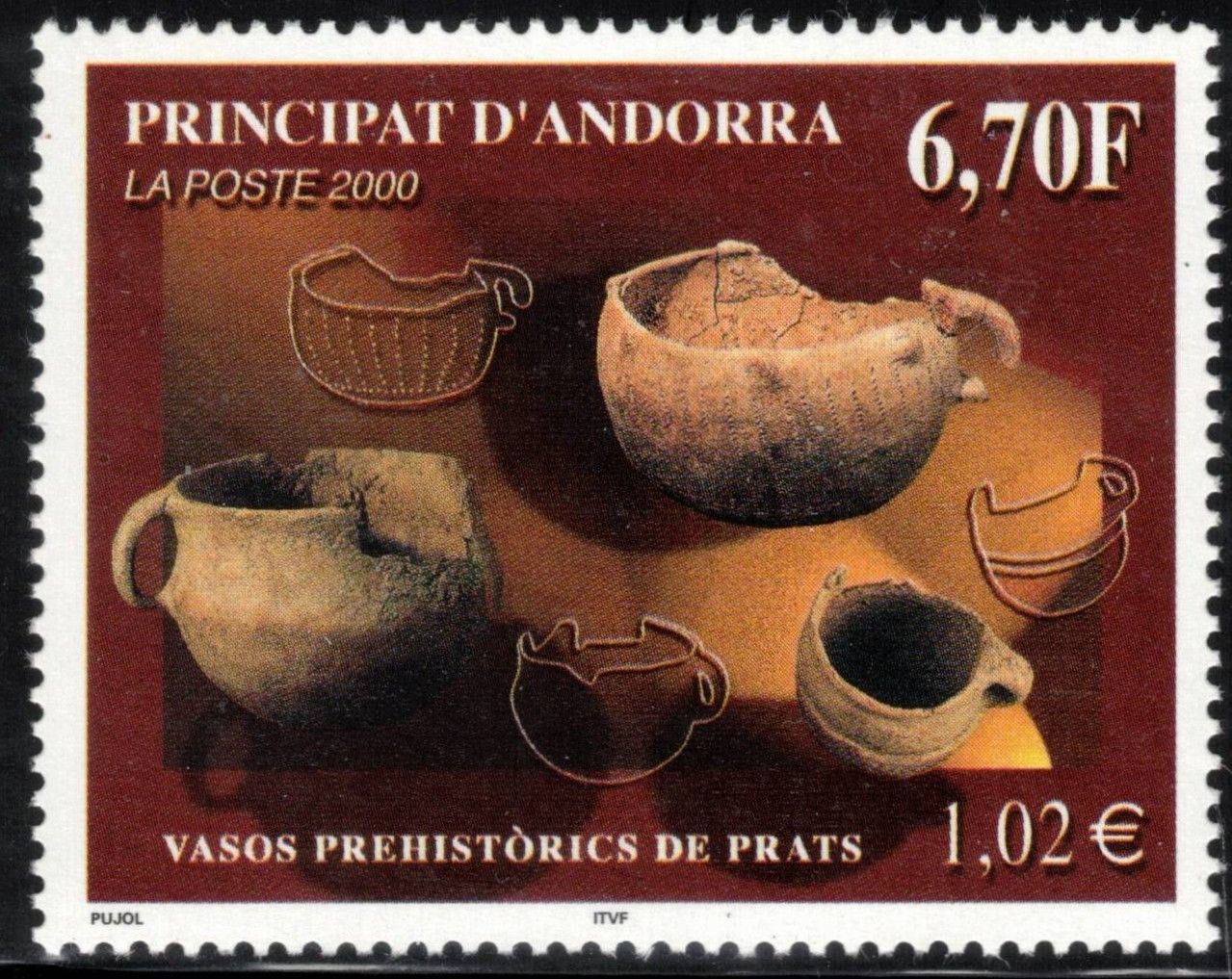 FRENCH ANDORRA 2000 Prehistoric Pottery of Prats; Scott 529; MNH