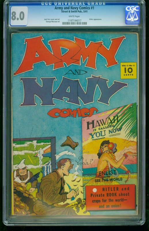 Army and Navy Comics #1- CGC 8.0 Hitler appearance- Southern States 1197194017