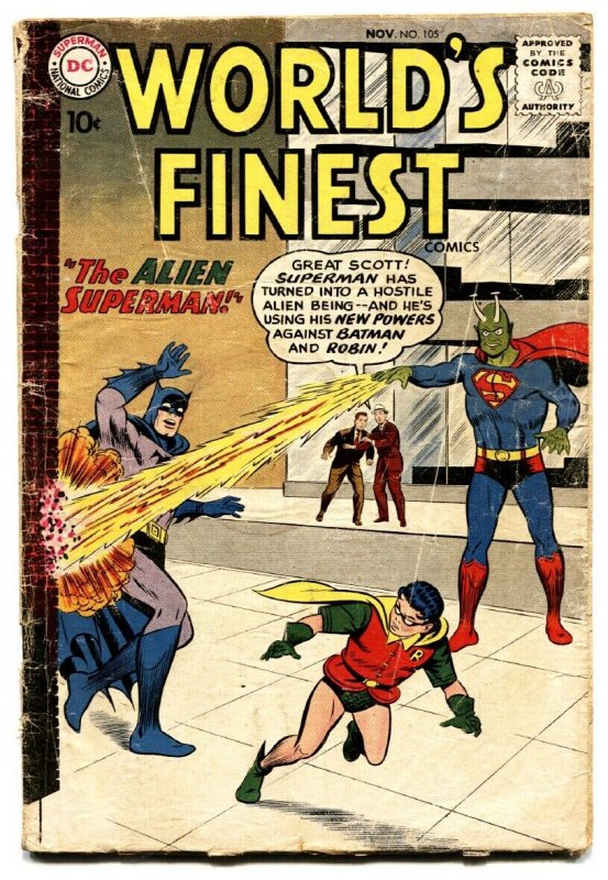 WORLD'S FINEST #105 1959-SUPERMAN-BATMAN-KUBERT ART--GA G