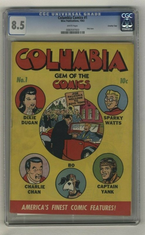 Columbia Comics #1 - CGC 8.5 - Wise Publications - 1943 - CROWLEY COPY!