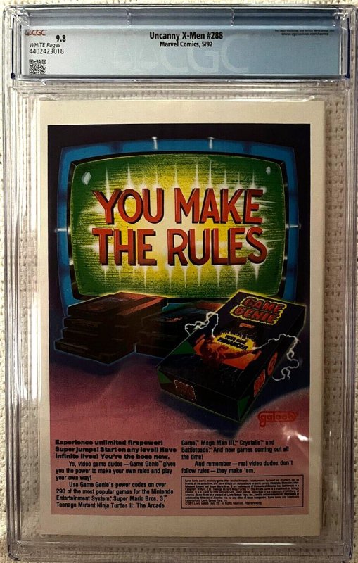 ?~MARVEL~UNCANNY X-MEN #288~?~ANDY KUBERT~BISHOP COVER~DIRECT ED~?~CGC 9.8~?