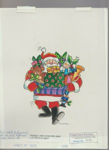 CARTOON SANTA CLAUS WALKING WITH TOYS 8.5x11 #5571 Christmas Greeting Card Art