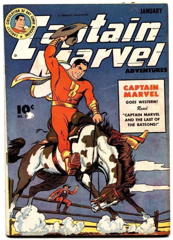 CAPTAIN MARVEL ADVENTURES #51-FAWCETT-RARE FN 