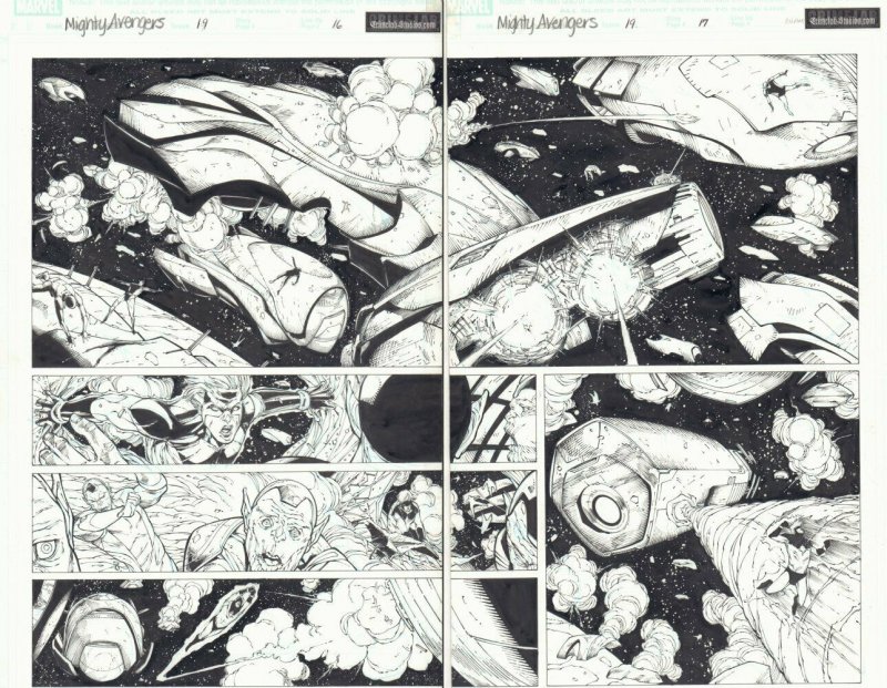 Mighty Avengers #19 pgs. 16 & 17 - Captain Marvel DPS art by Ed McGuinness 