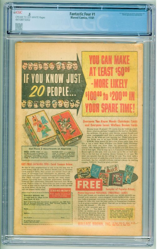 Fantastic Four #1 (1961) CGC .5 Back cover missing. 