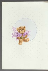 NEW ARRIVAL Teddy Bear with Purple FLowers 7x10 Greeting Card Art #1018