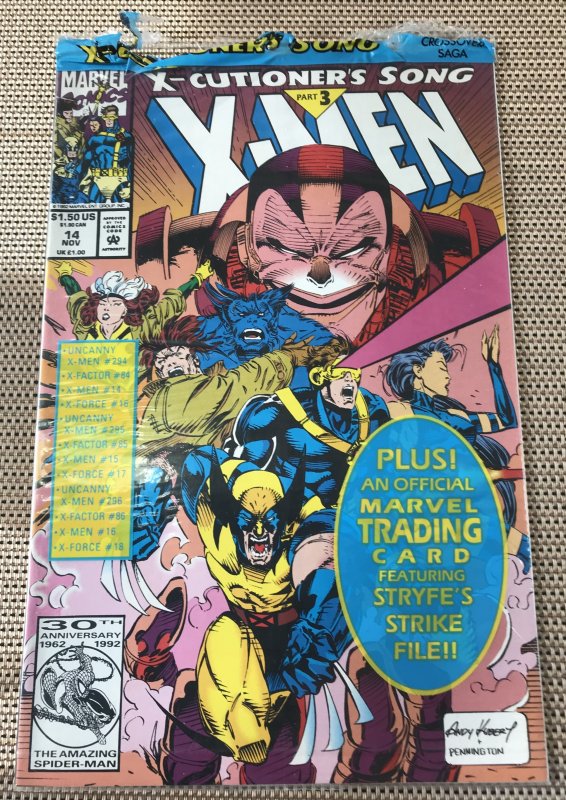 X-Men #14 : Marvel 11/92 NM-; Polybag w/ Hunter card