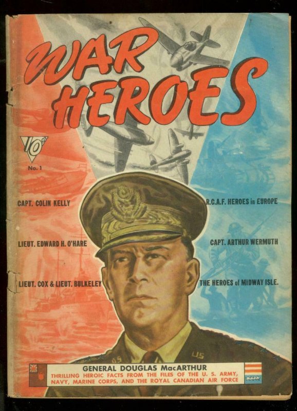 WAR HEROES COMICS #1 1942-DELL COMICS-GEN MACARTHUR-WW2 VG