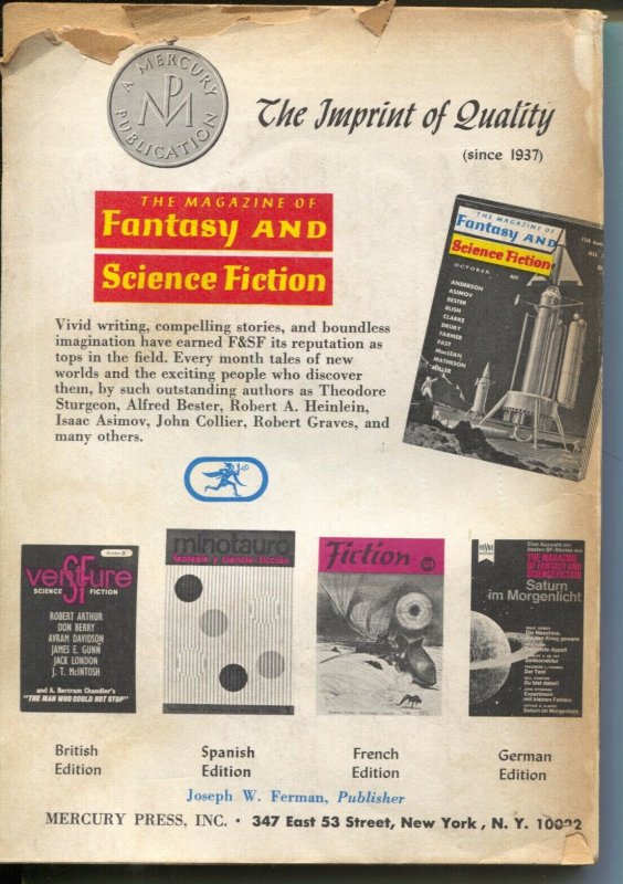 Fantasy & Science Fiction 11/1965-Morrison horror cover-Asimov-pulp-AelaznyVG/FN