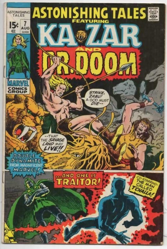 ASTONISHING TALES #7 FN Black Panther Dr Doom Kazar, 1971, Bronze age