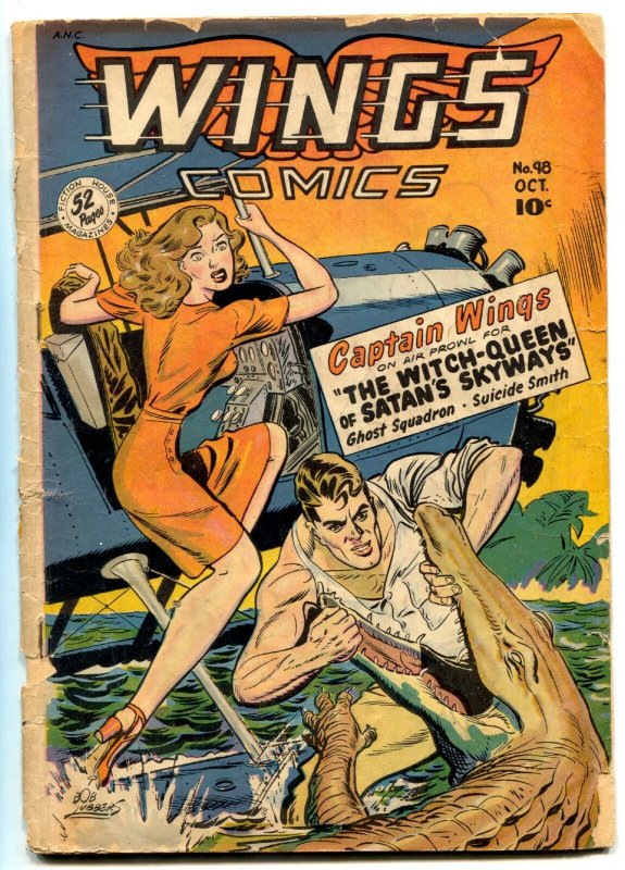 Wings Comics #98 1948- ALLIGATOR ATTACK COVER- GGA missing centerfold 