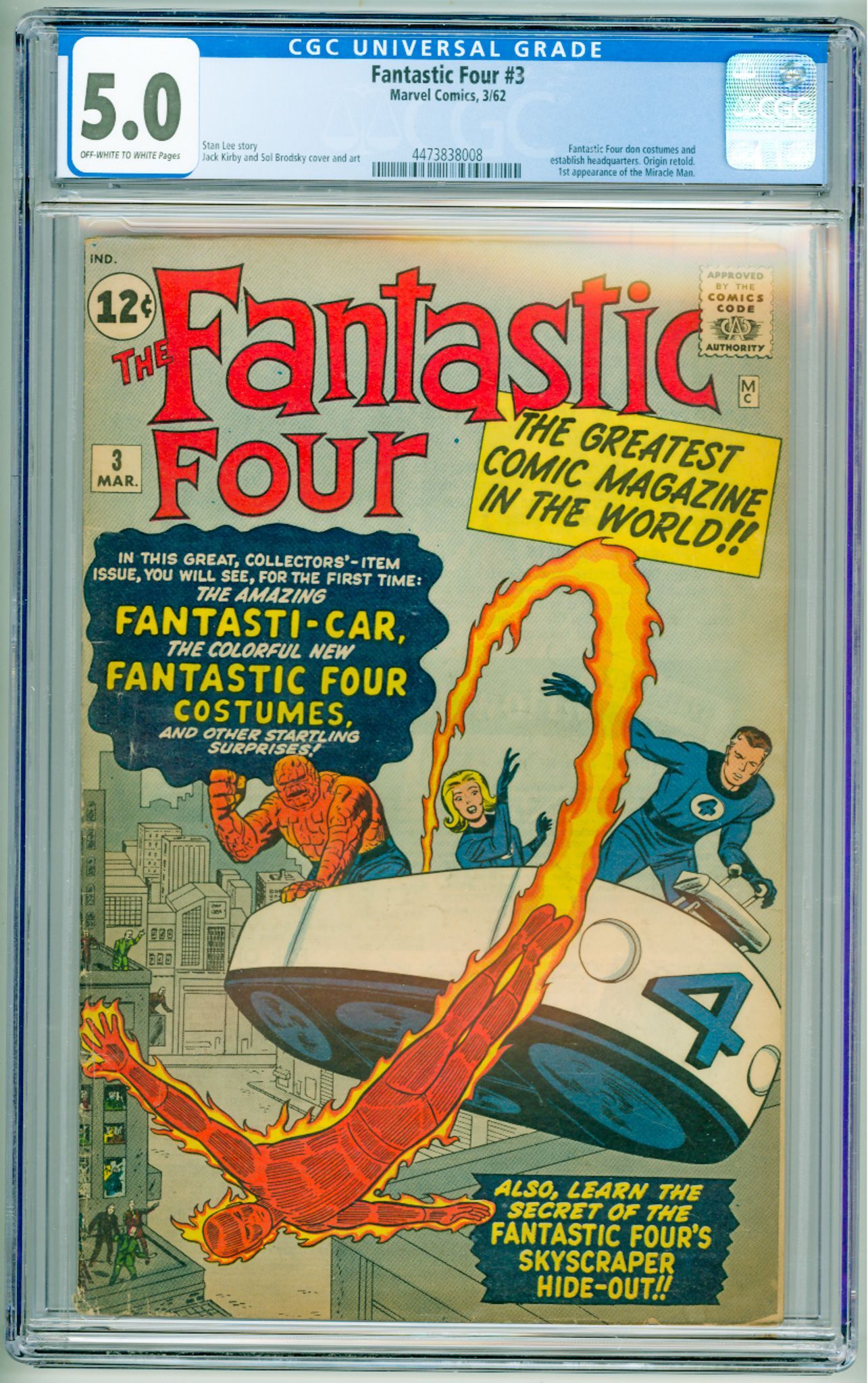 Fantastic Four 3 (1962) CGC 5.0! Fantastic Four don costumes! Comic