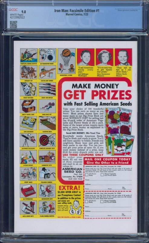 The Invincible Iron Man 1 Facsimile Edition CGC 9.8 Reprints OG 1968 Marvel 2023