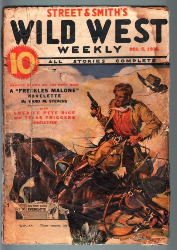 WILD WEST WEEKLY-12/5/1936-PULP-TEXAS TRIGGERS-SHERIFF PETE RICE FR