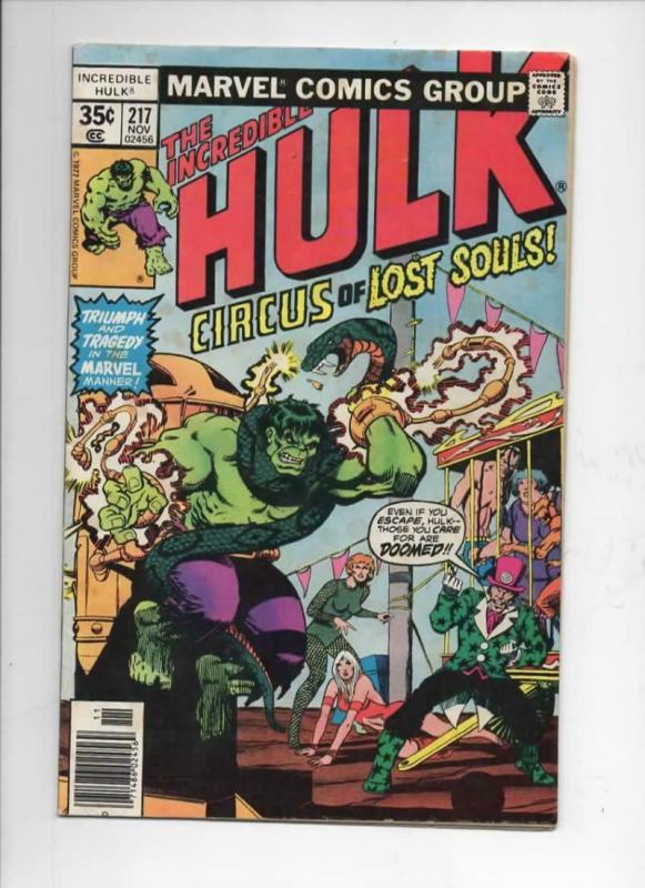 HULK #217, VG/FN, Incredible, Bruce Banner, Circus, 1968 1977, Marvel