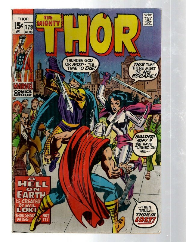 Mighty Thor # 179 FN Marvel Comic Book Loki Odin Asgard Sif Avengers Hulk RB8