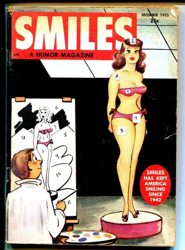 Smiles #72 12/1955-Bill Wenzel-pin up cover-cartoons-gags-VG