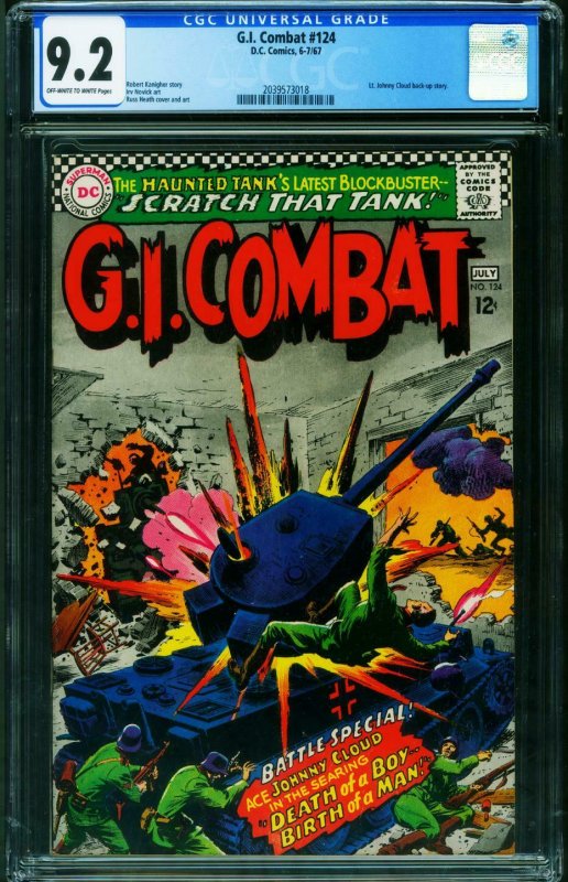 G.I. COMBAT #124 CGC 9.2 1967-DC-WWII STORIES- 2039573018