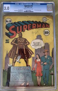 Superman #16 (1942) CGC 3.0 -- First Lois Lane cover in title; Jerry Siegel