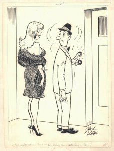 Model Babe at Door Humorama Gag - 1966 Signed art by Jack Lohr