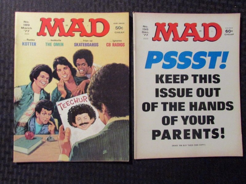 1977 MAD Magazine #189 195 FN/FN+ LOT of 2 Welcome Back Kotter
