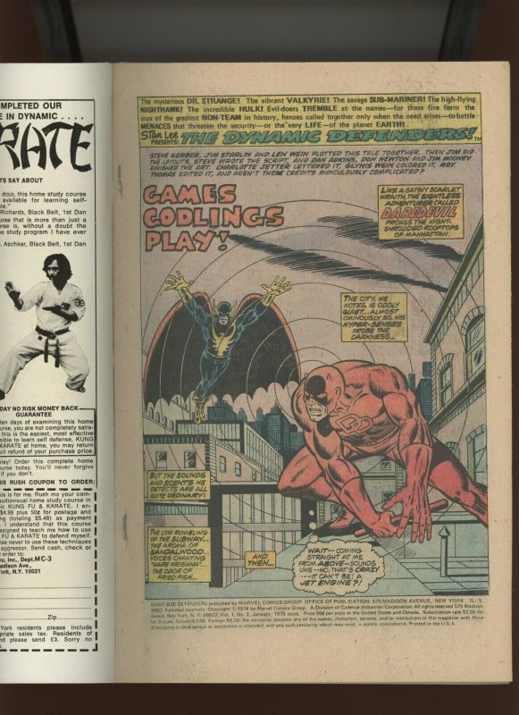 GIANT-SIZE DEFENDERS #3 KEY ISSUE! 1ST KORVAC! (8.0) 1975