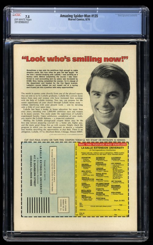 Amazing Spider-Man #135 CGC VF- 7.5 Off White 2nd Punisher!