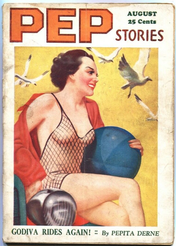 PEP STORIES AUG 1936-FAMOUS FISH NET SWIM SUIT COVER-PULP FICTION