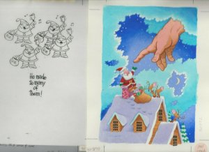 MERRY CHRISTMAS Santa Claus & God Cartoon 2pcs 7x9.25 Greeting Card Art #5010