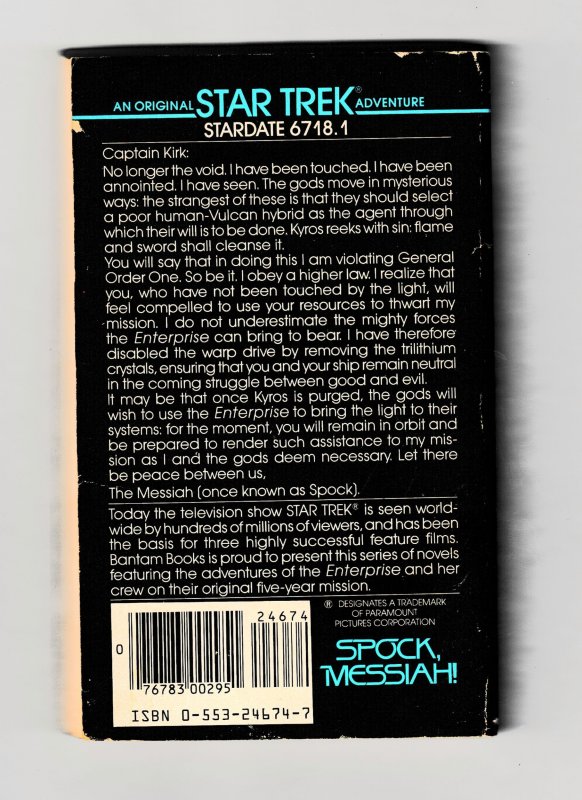 SPOCK MESSIAH - STAR TREK (1993) THEODORE COGSWELL | CHARLES SPANO | PAPERBACK