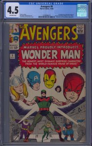 AVENGERS #9 CGC 4.5 1ST PARTIAL ORIGIN WONDER MAN BARON ZEMO JACK KIRBY