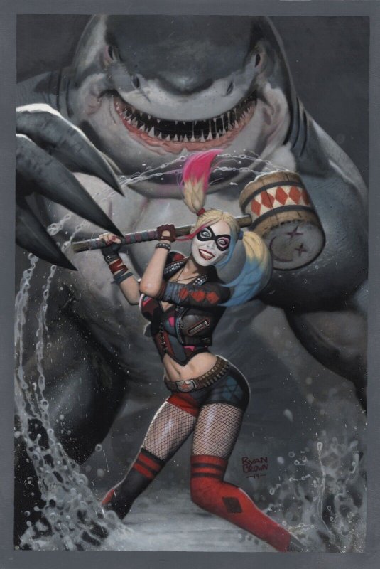 Suicide Squad 1 Original Art Cover Painting by Ryan Brown  Harley Quinn 