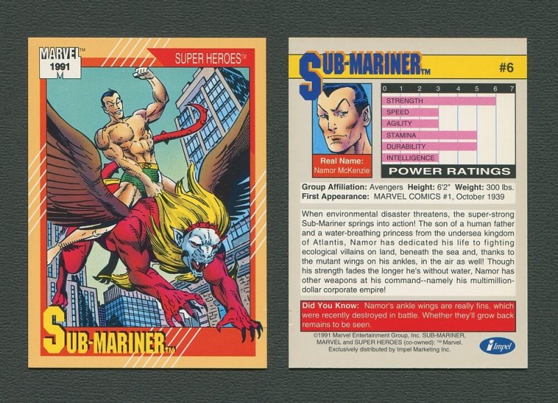 1991 Marvel Comics II  Card  #6 ( Sub-Mariner )  NM-MT