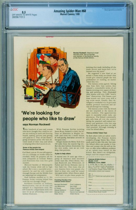 AMAZING SPIDER-MAN #68-cgc 8.5 comic book 1969- 3809677013