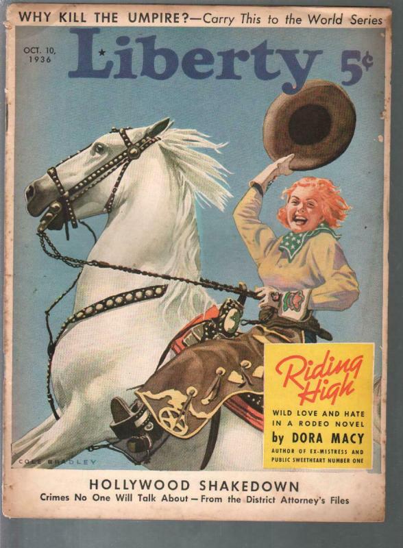 Liberty 10/10/1936-Cole Bradbury cowgirl pin-up cover-pulp fiction-FR