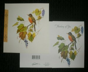 THINKING OF YOU Watercolor Bird on Branch 5.5x6 Greeting Card Art #8612