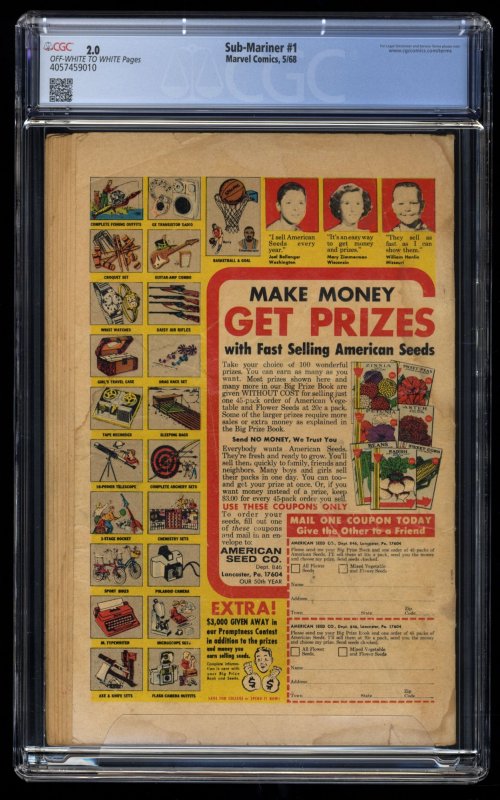 Sub-Mariner (1968) #1 CGC GD 2.0 Origin of Sub-Mariner Retold!