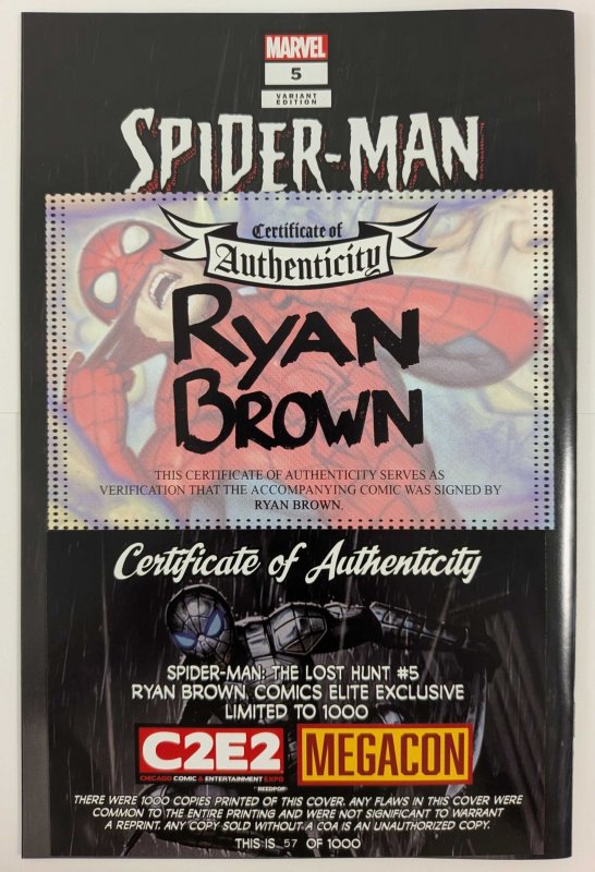 Spider-Man: The Lost Hunt #1-5 Ryan Brown Comic Elite Exclusive BOX SET