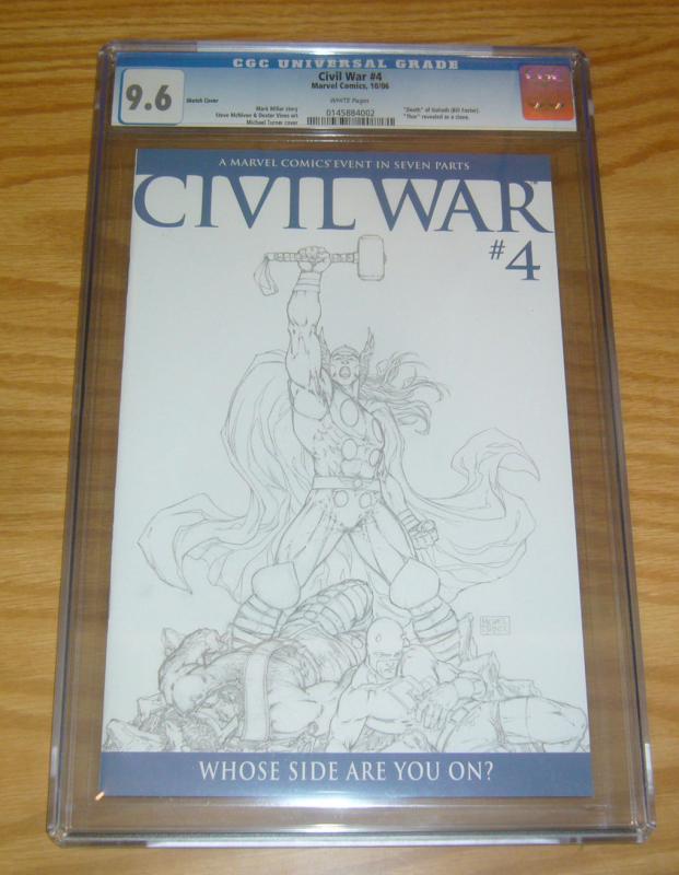 Civil War #4 CGC 9.6 mark millar - avengers - michael turner 1:75 sketch variant 