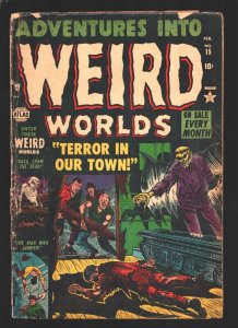 Adventures into Weird Worlds #15 1952-AtlasMorbid vampire coffin cover.-Skele...